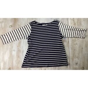 LL Bean Nautical 3/4 Sleeve Top Navy And White Striped Womens Large Beach Wear